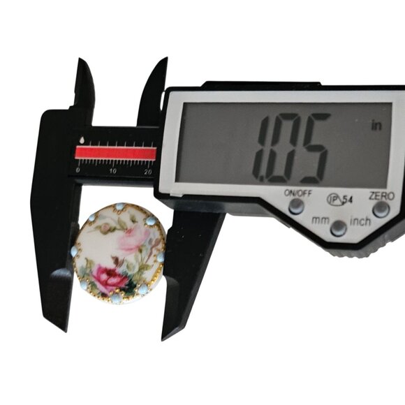 Antique Bone China Round Buttons, Self Shank, Hand Painted Roses, Pink, Blue - Picture 8 of 9